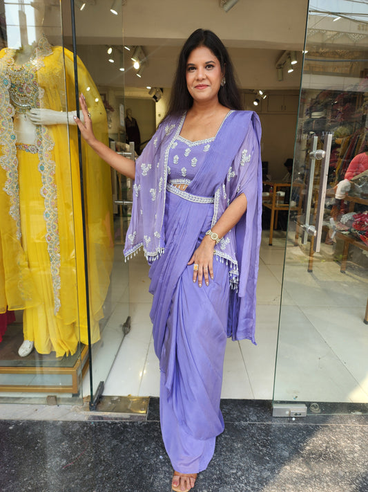 Noor chinon cape style drape saree