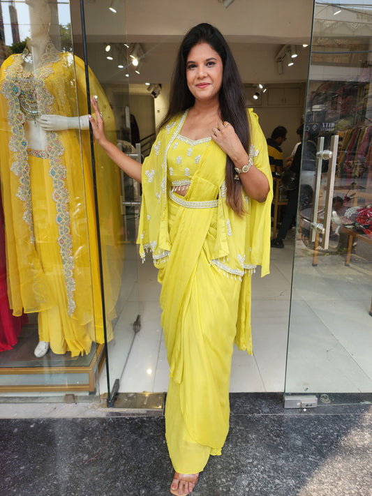 Noor lime kaftan style drape saree