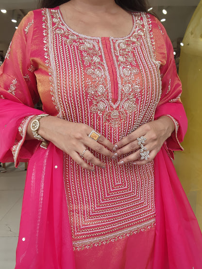 Kohinoor pink Embroided garara suit