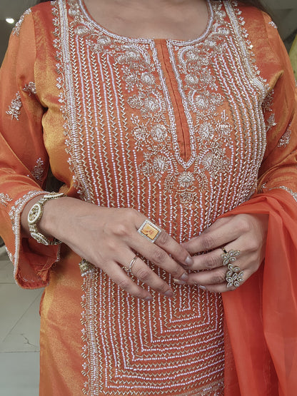 Kohinoor orange garara suit