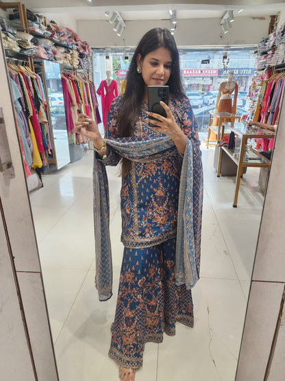 Shehnaaz Blue digital print sharara suit