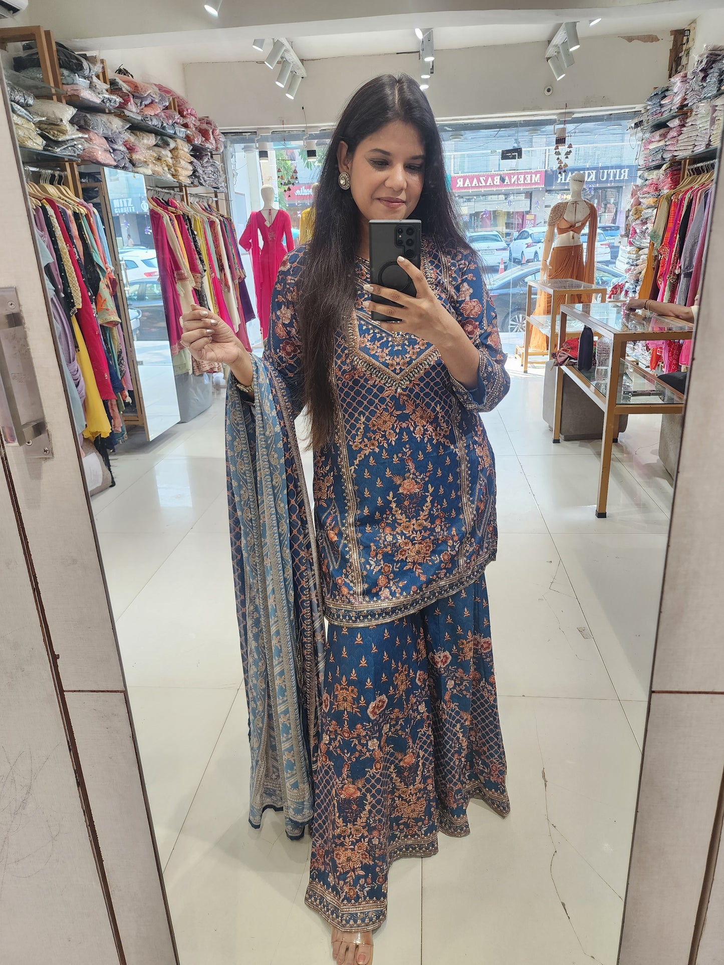 Shehnaaz Blue digital print sharara suit