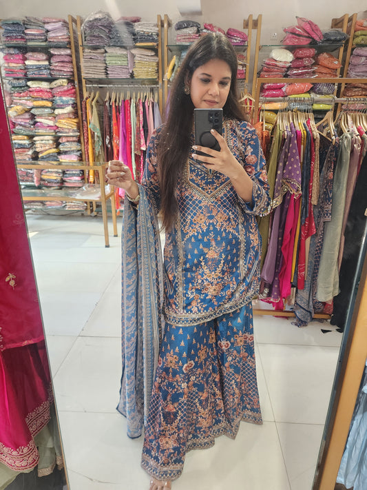 Shehnaaz Blue digital print sharara suit