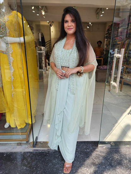 Mint green 3pc cape indowestern dress