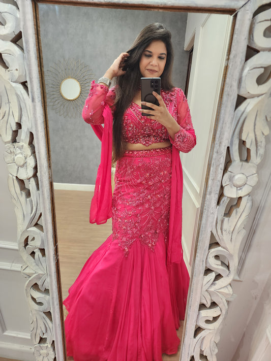 Cherry pink fishcut lehenga set