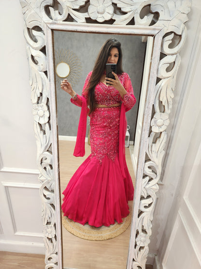 Cherry pink fishcut lehenga set
