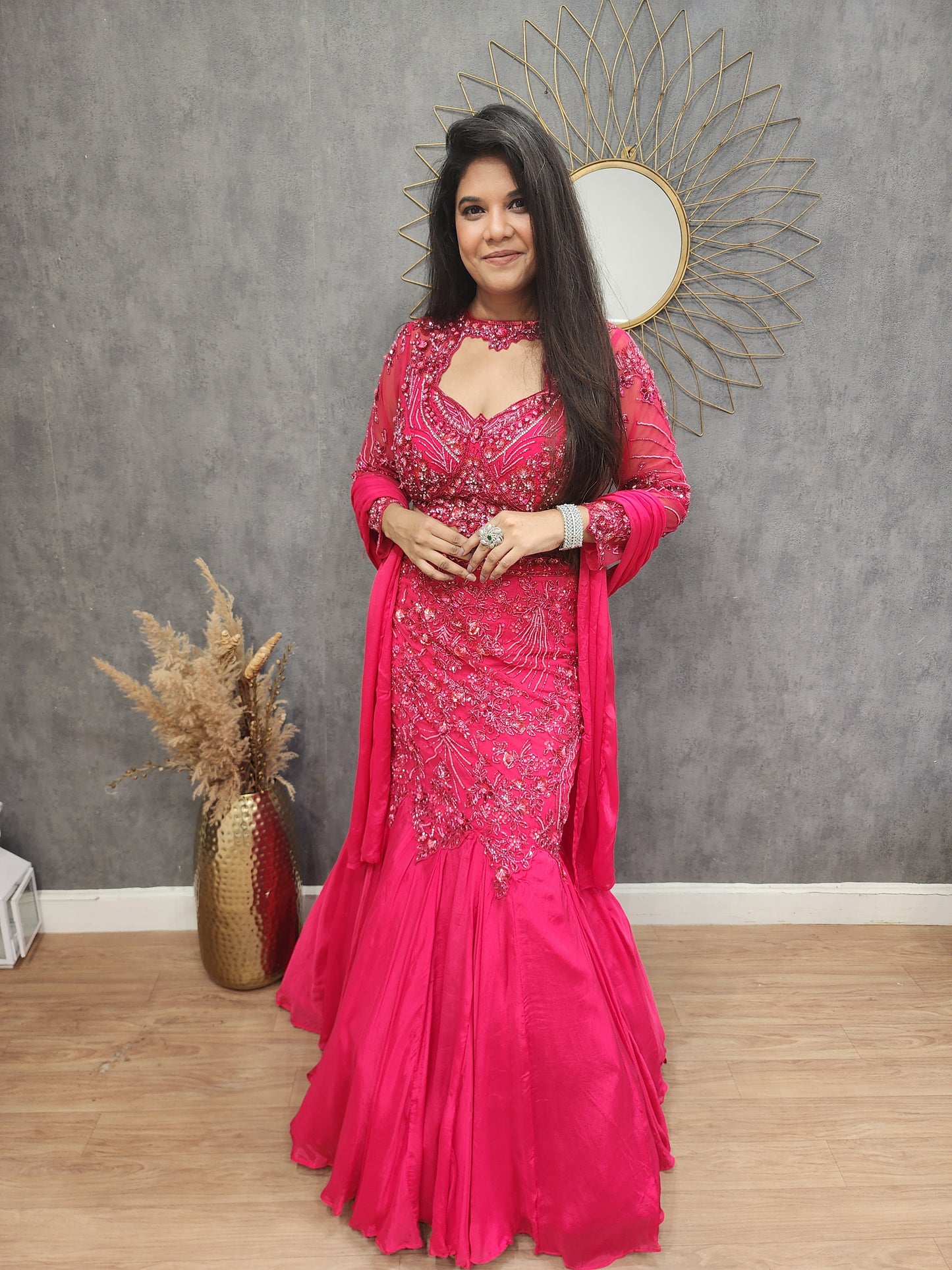 Cherry pink fishcut lehenga set