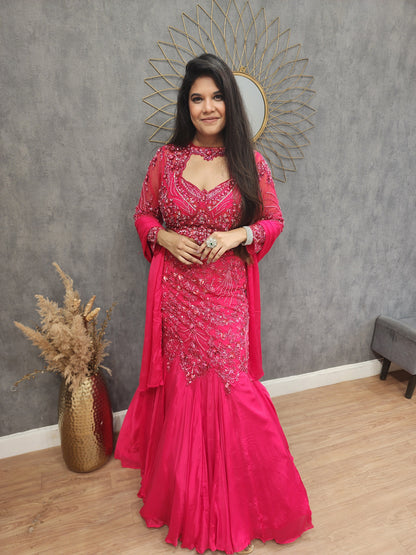 Cherry pink fishcut lehenga set