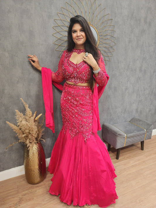Cherry pink fishcut lehenga set