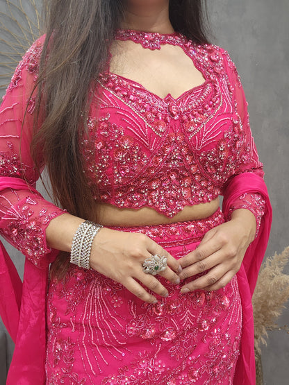 Cherry pink fishcut lehenga set