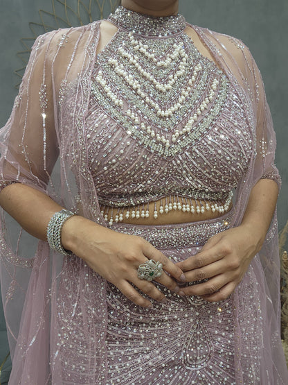 Raas pink cape fishcut lehenga