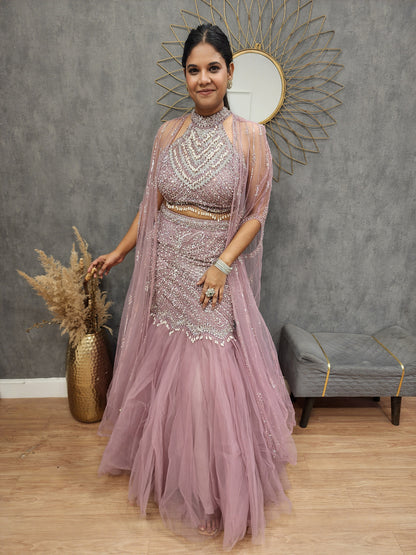 Raas pink cape fishcut lehenga