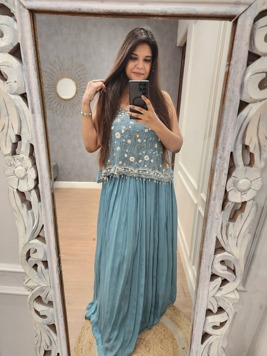 Powder blue croptop skirt