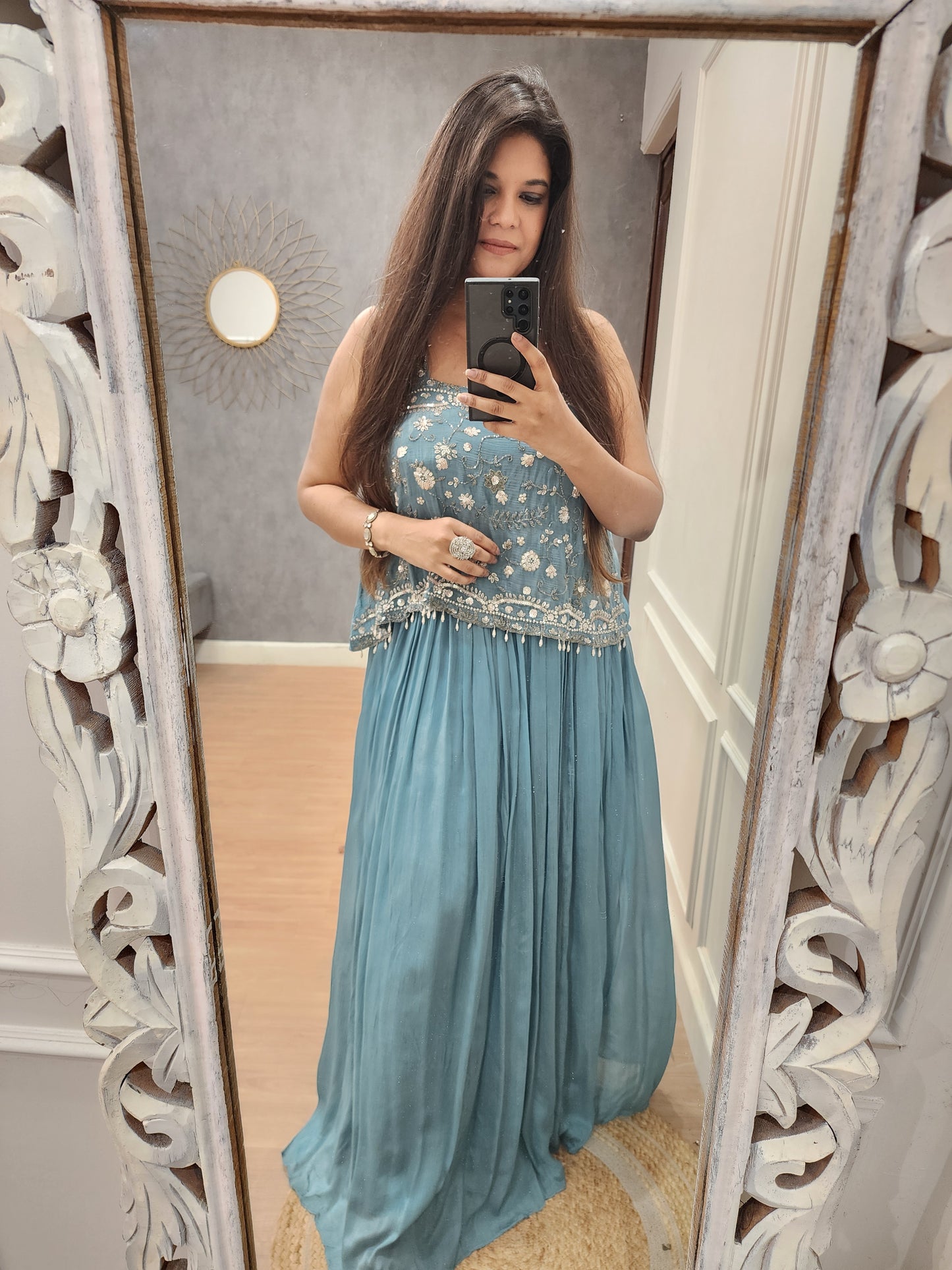 Powder blue croptop skirt