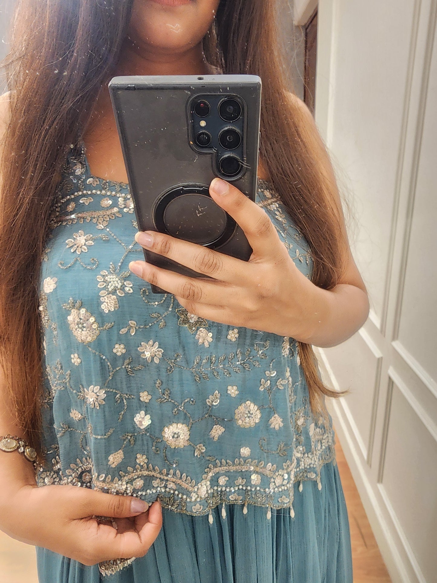 Powder blue croptop skirt