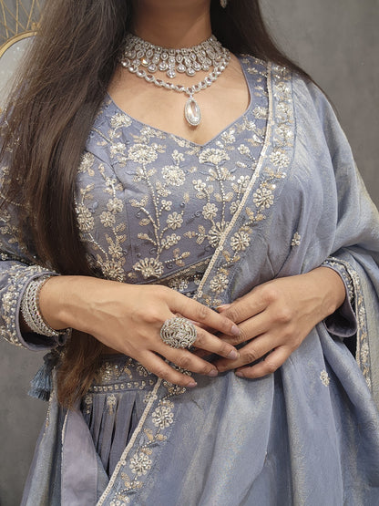 Royal Greyish blue embellished lehenga set