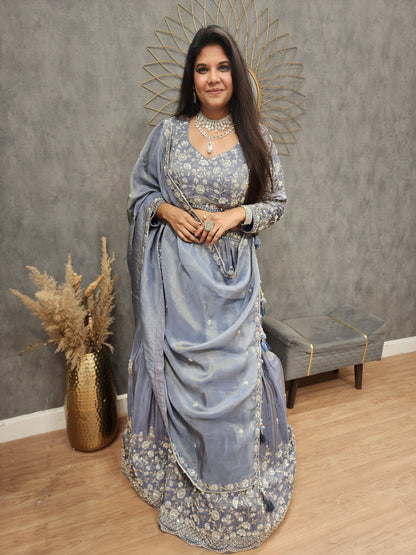 Royal Greyish blue embellished lehenga set