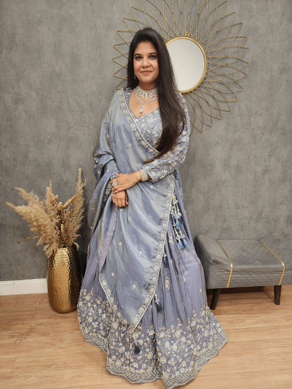Royal Greyish blue embellished lehenga set