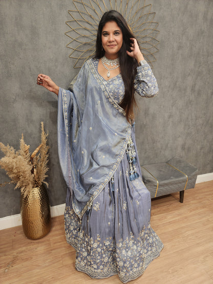 Royal Greyish blue embellished lehenga set