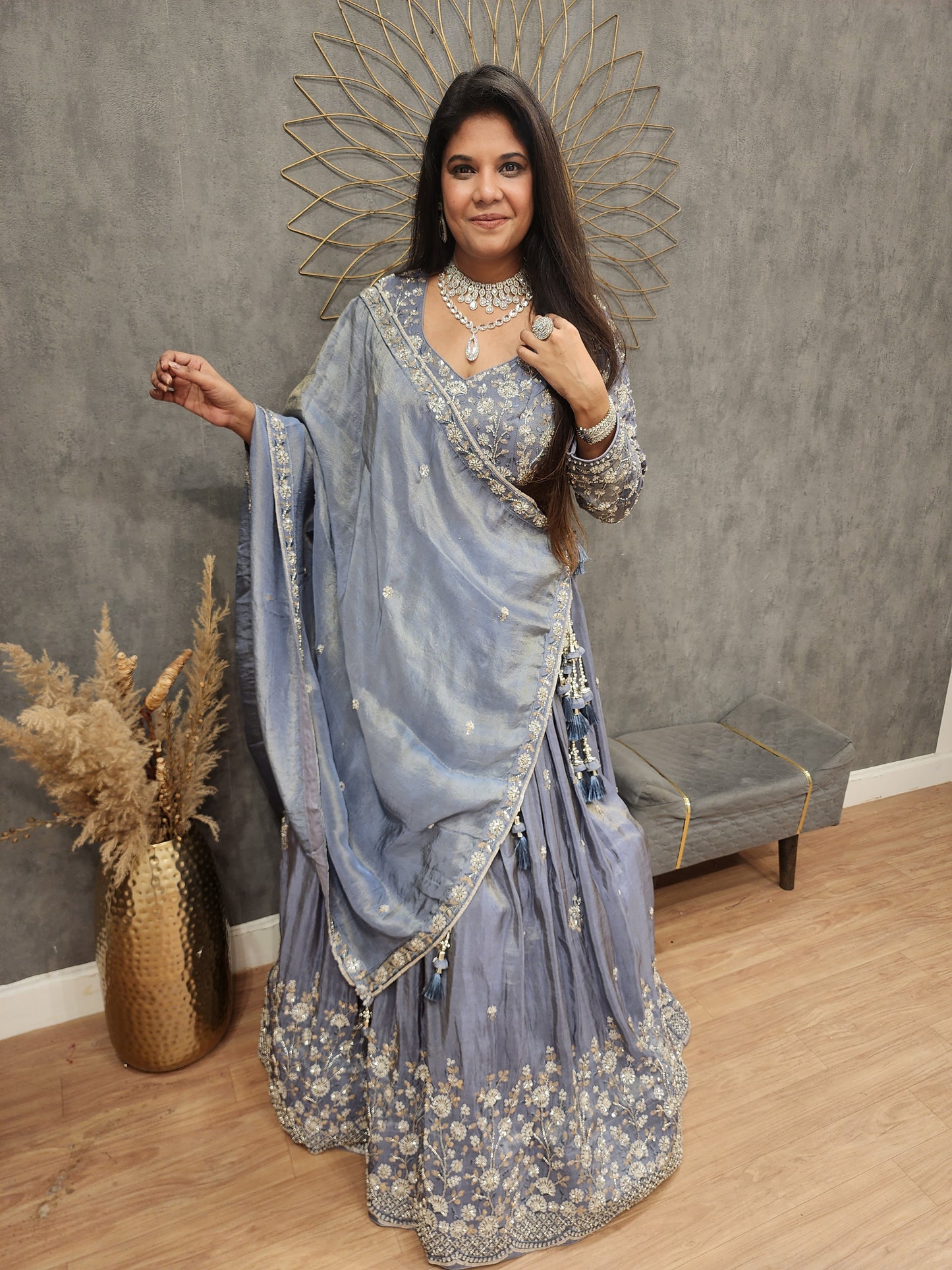 Royal Greyish blue embellished lehenga set