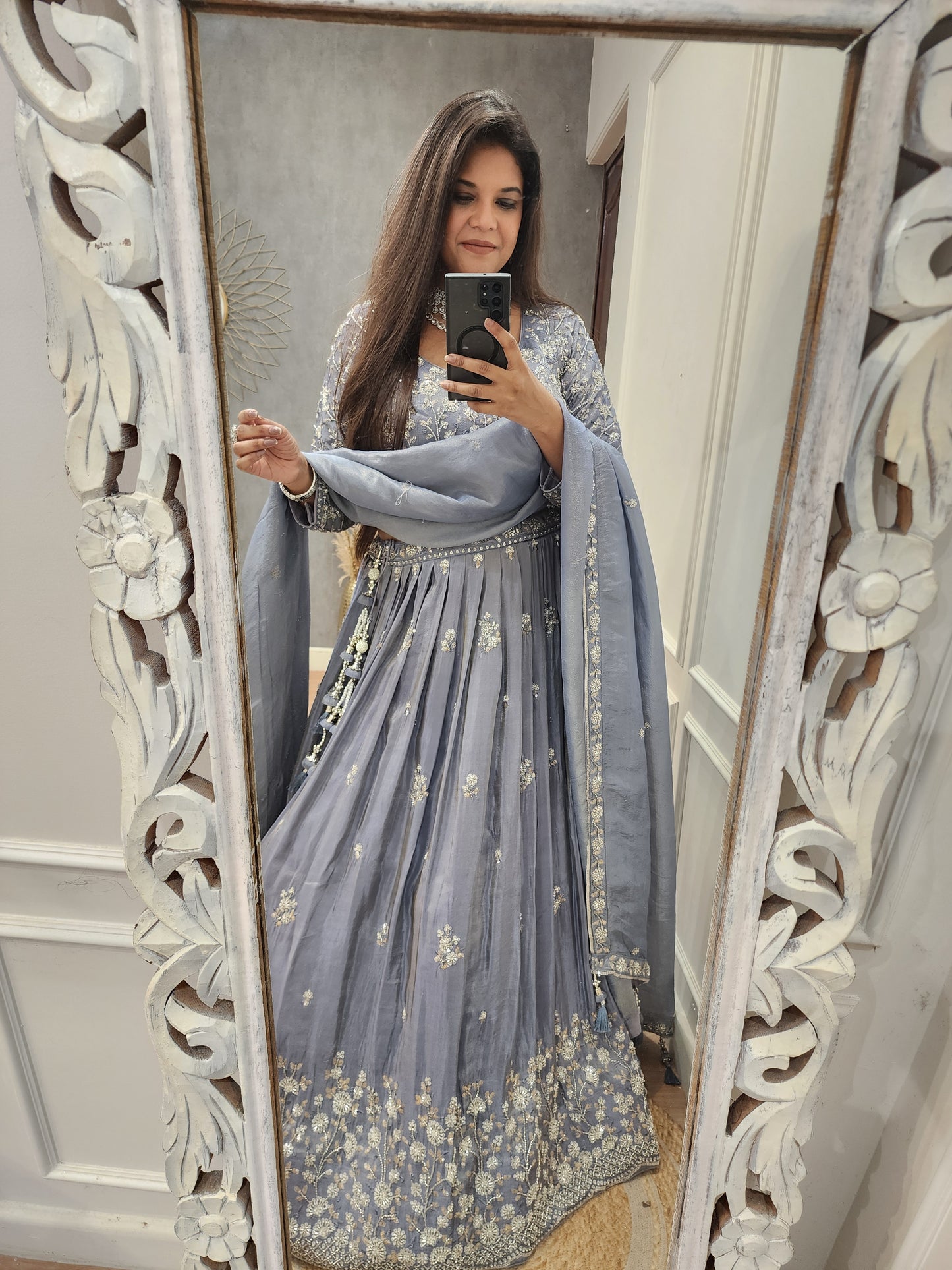Royal Greyish blue embellished lehenga set
