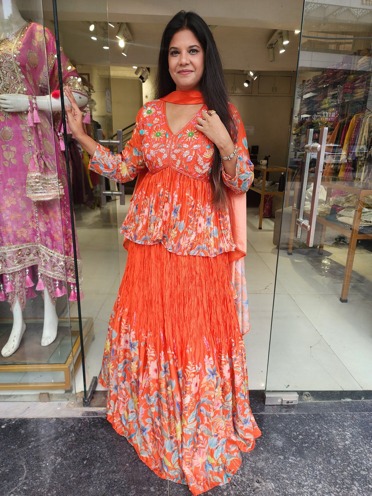 Orange peplum indowestern skirt dress