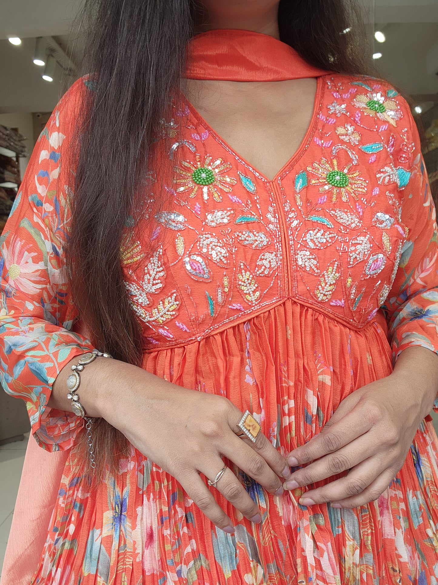 Orange peplum indowestern skirt dress