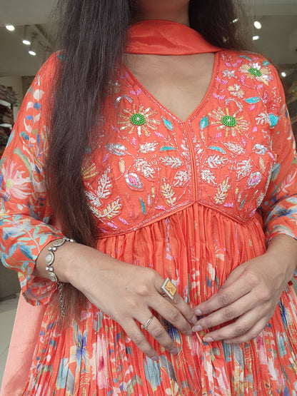 Orange peplum indowestern skirt dress