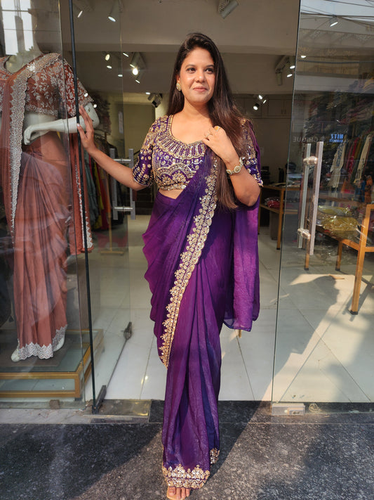 Meera purple embellished drape saree