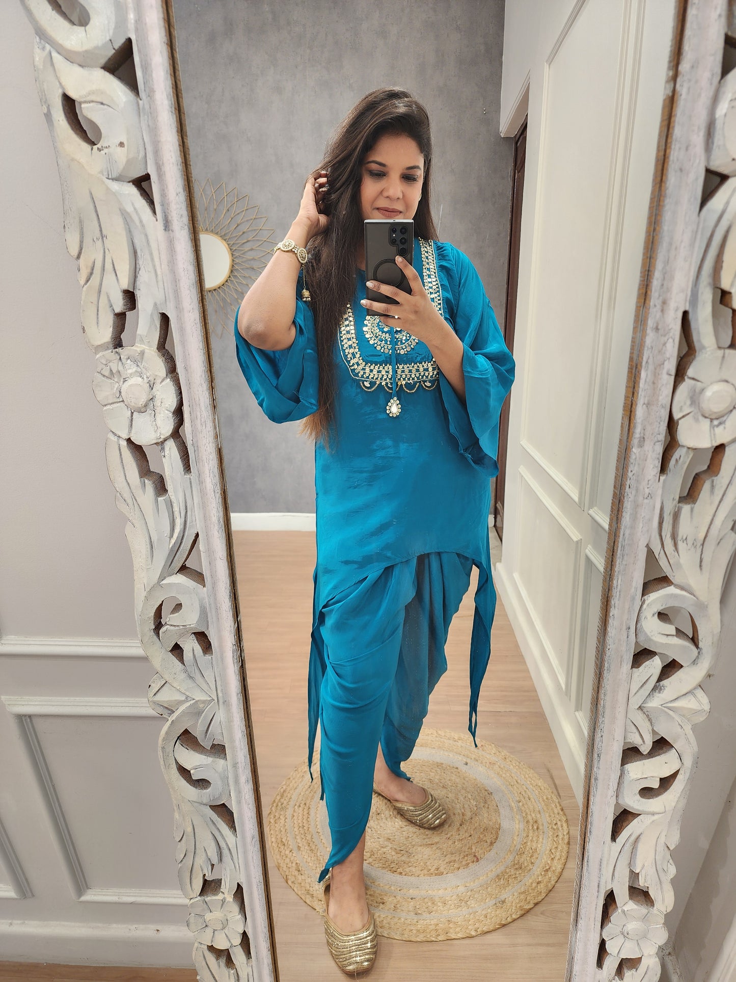 Shama blue Embroided tulip pant