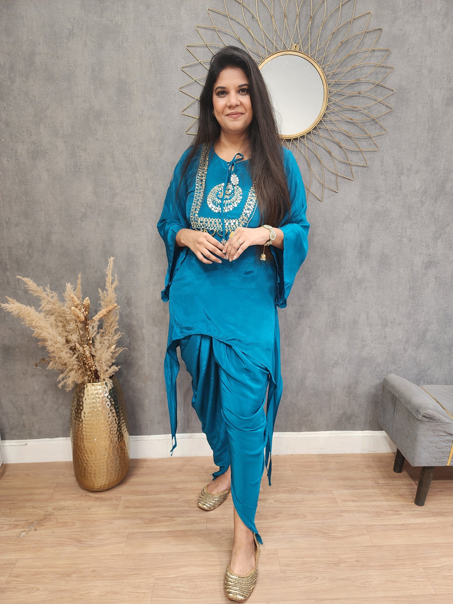 Shama blue Embroided tulip pant