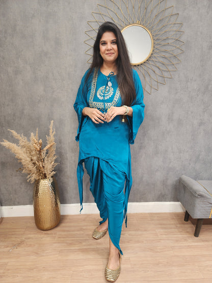 Shama blue Embroided tulip pant