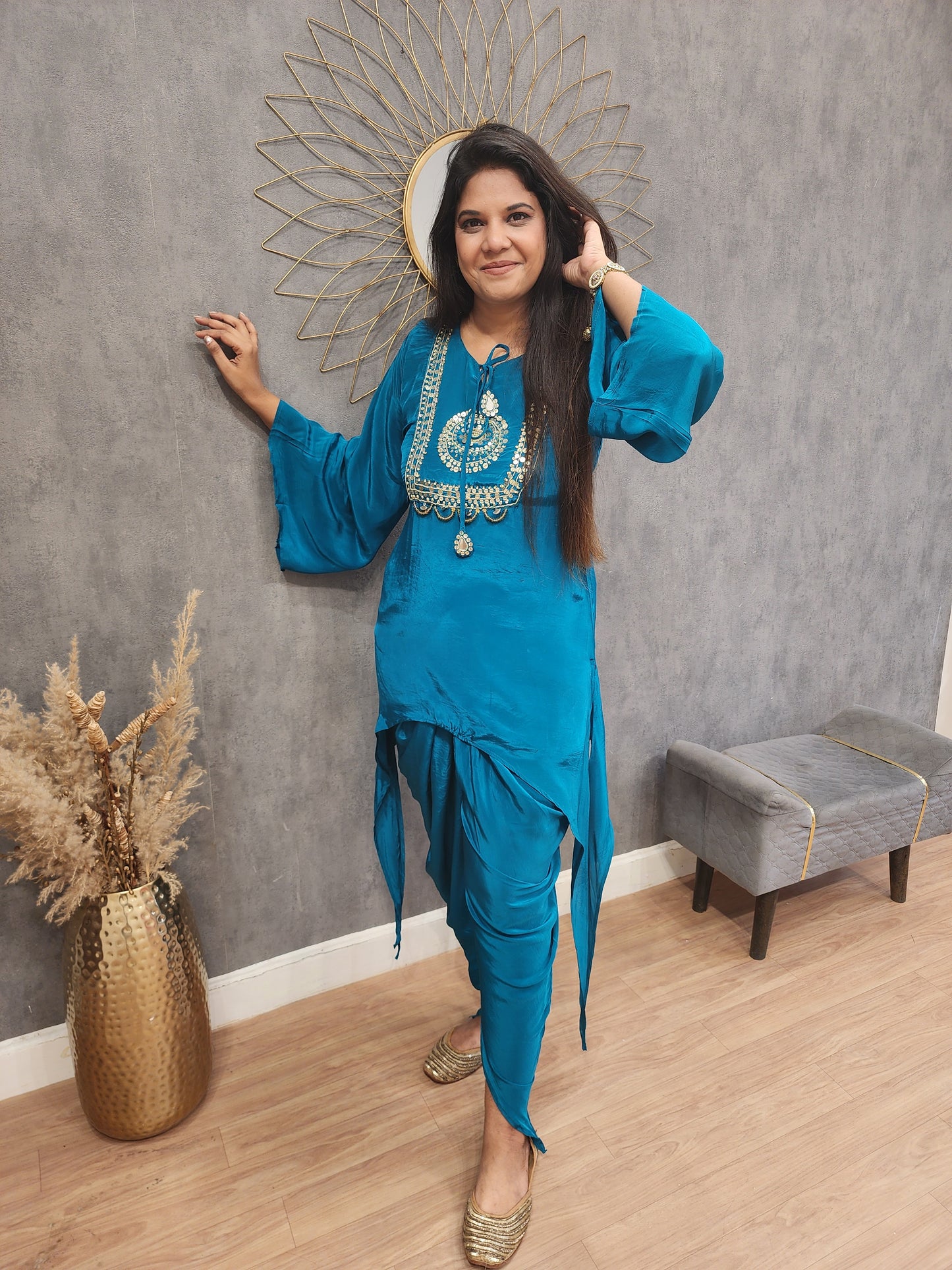 Shama blue Embroided tulip pant