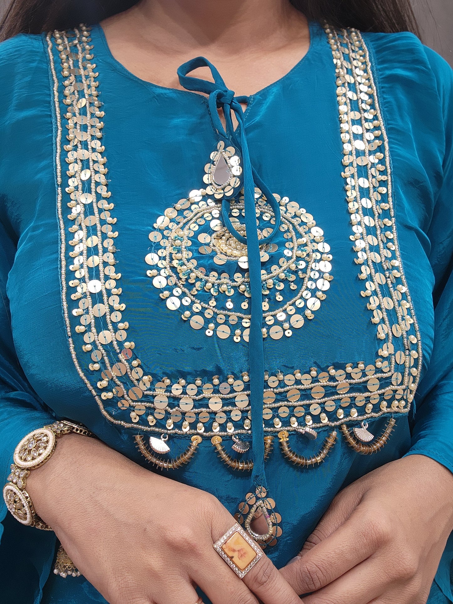 Shama blue Embroided tulip pant