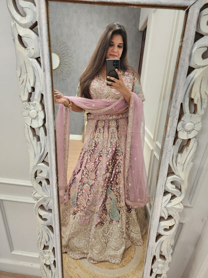 Rasha onion pink embellished velvet lehenga