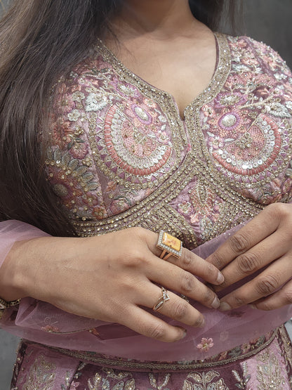 Rasha onion pink embellished velvet lehenga