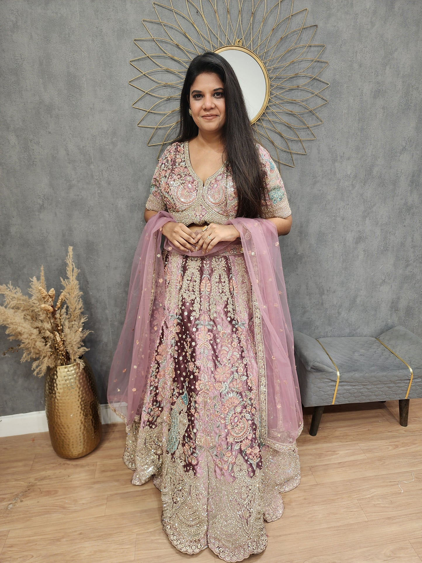 Rasha onion pink embellished velvet lehenga