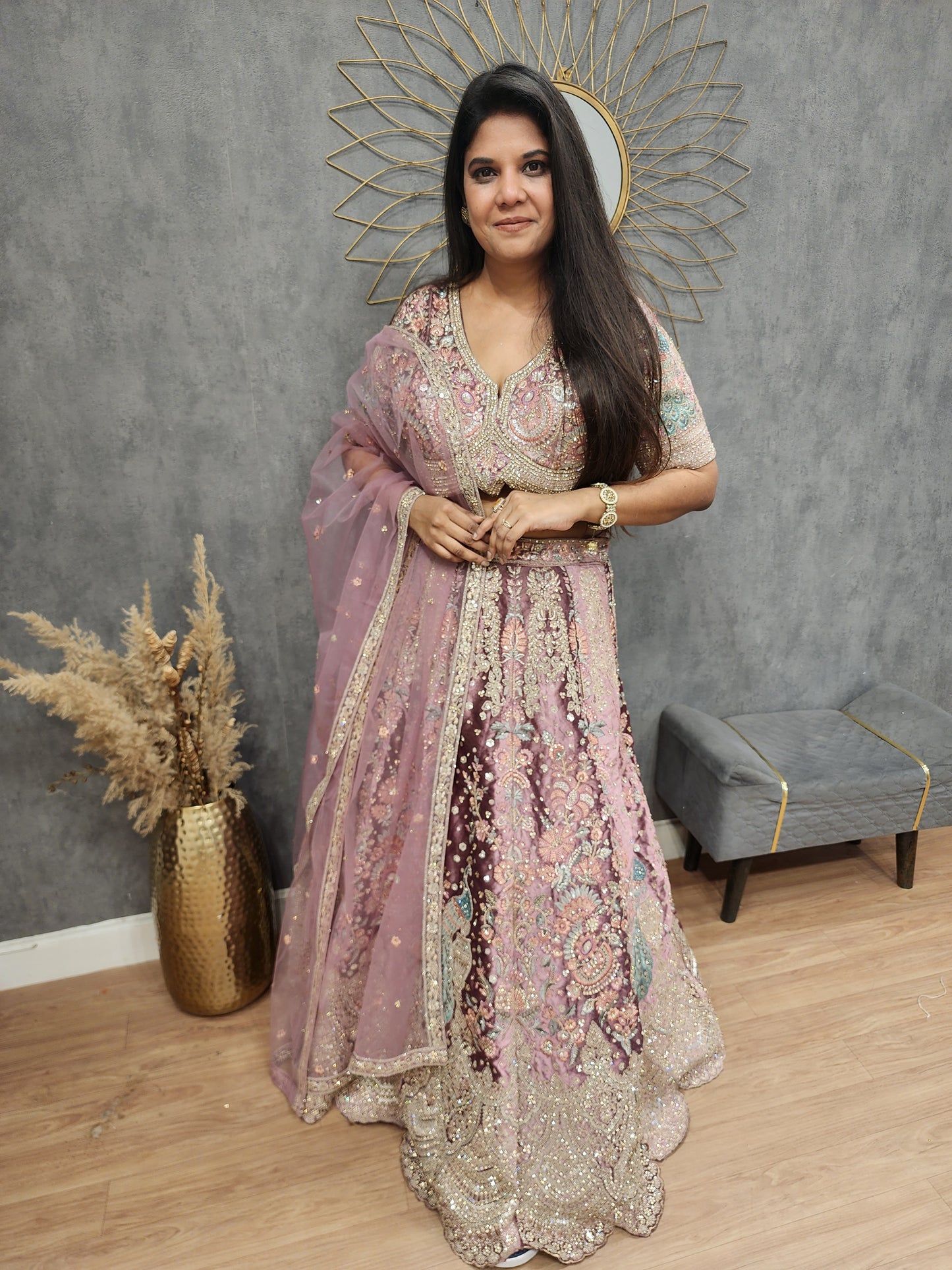 Rasha onion pink embellished velvet lehenga