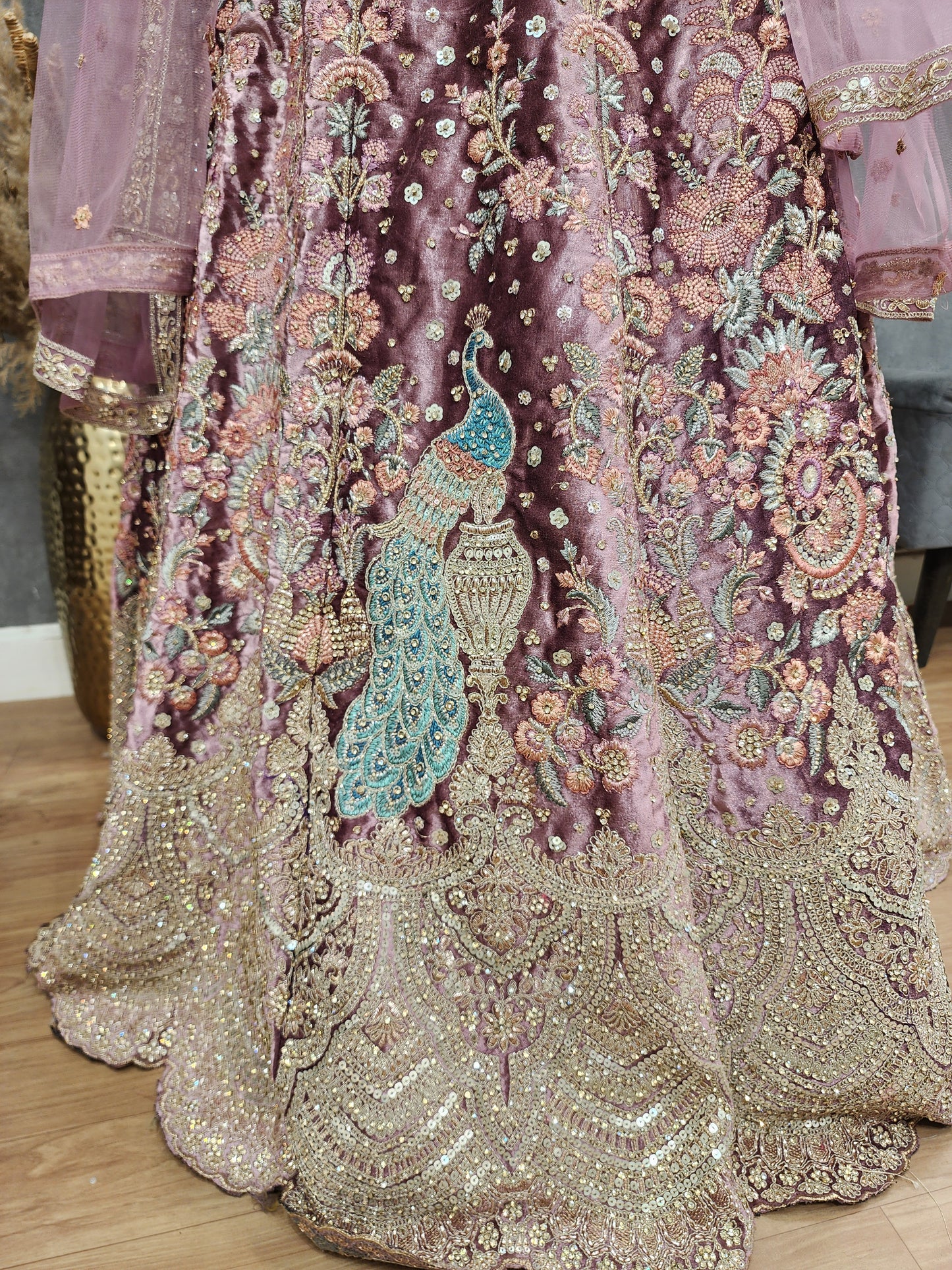 Rasha onion pink embellished velvet lehenga