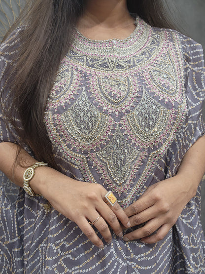 Kalki bandhani cape indowestern cowl dress