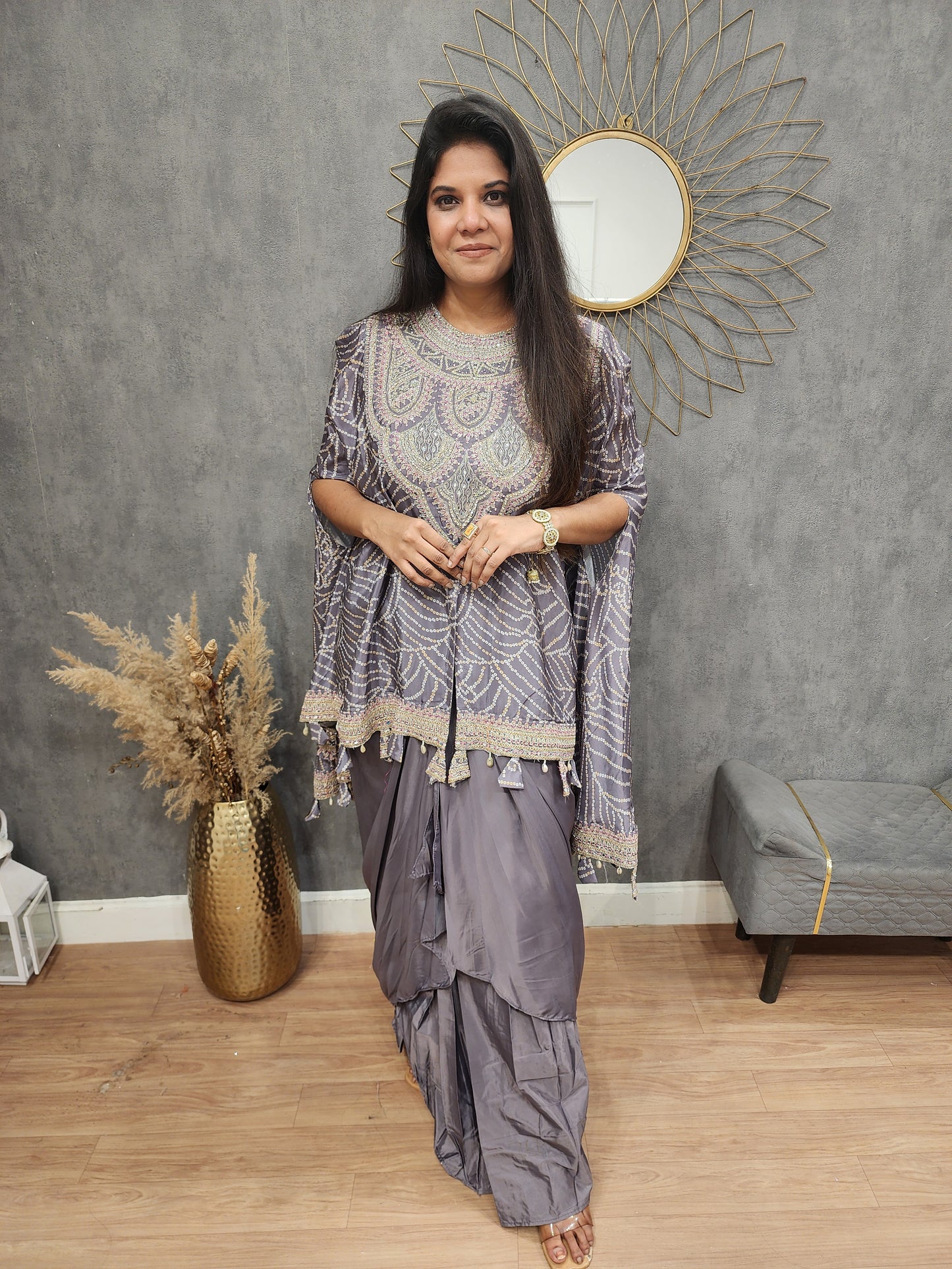 Kalki bandhani cape indowestern cowl dress