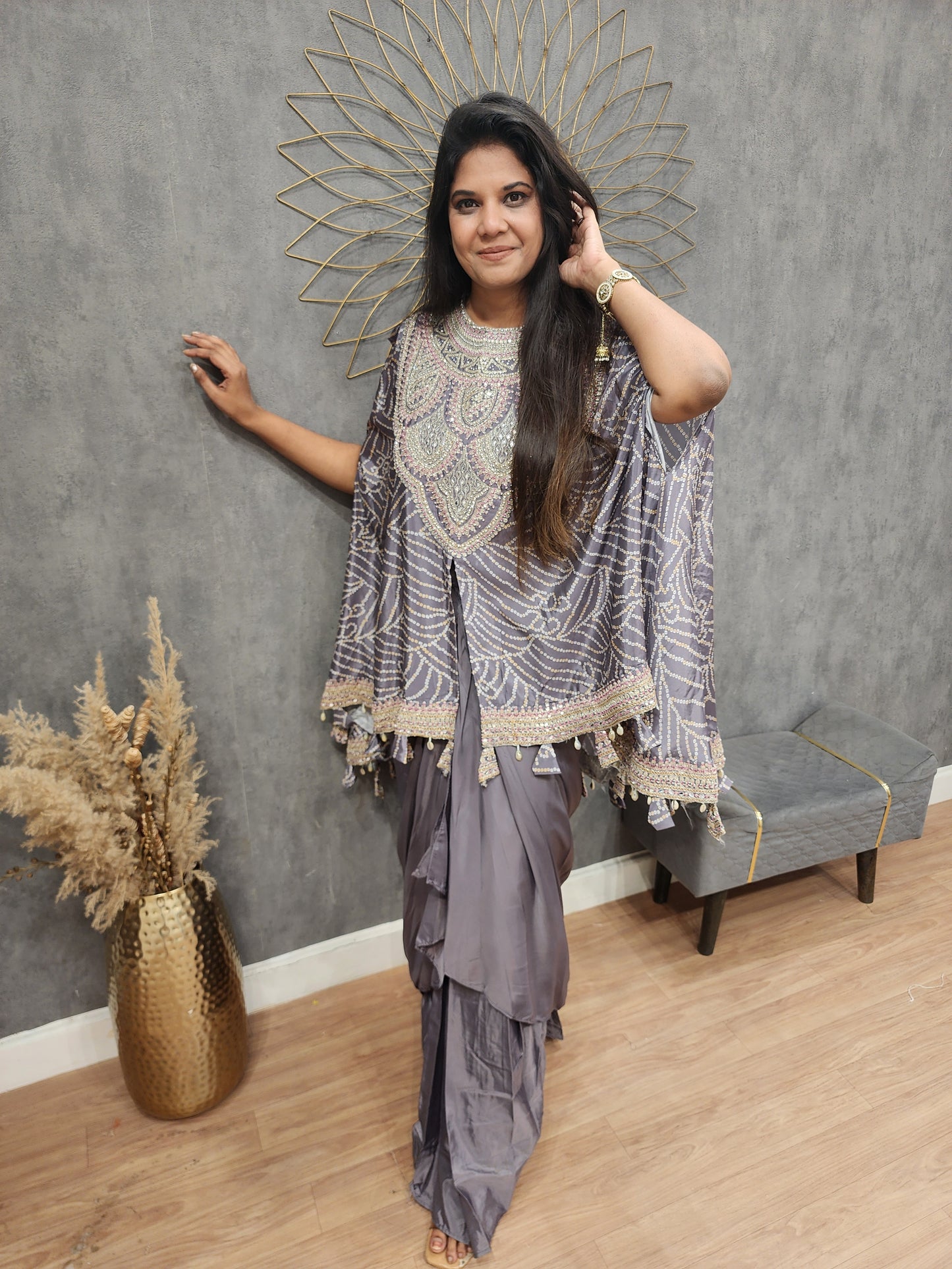 Kalki bandhani cape indowestern cowl dress