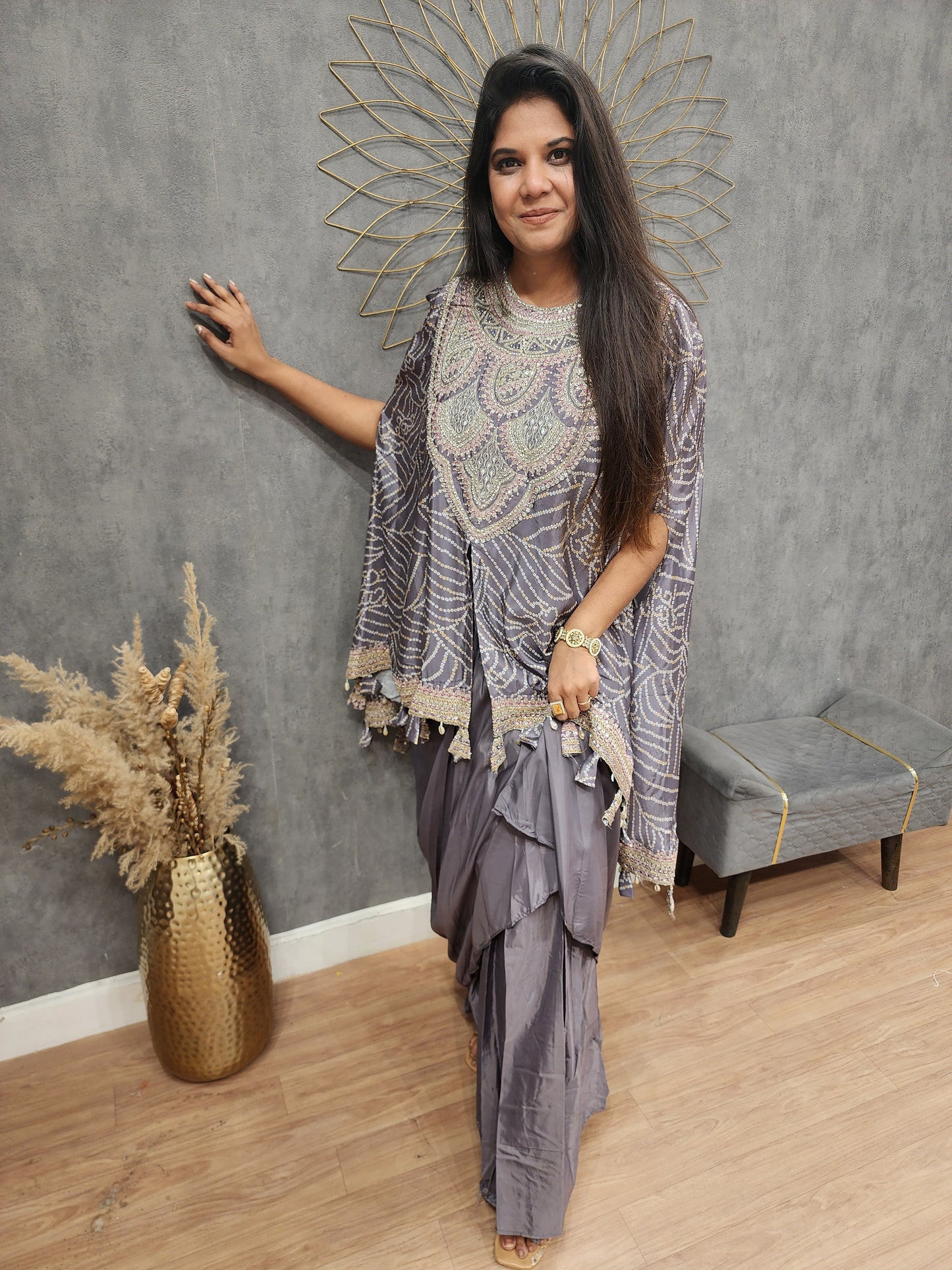 Kalki bandhani cape indowestern cowl dress