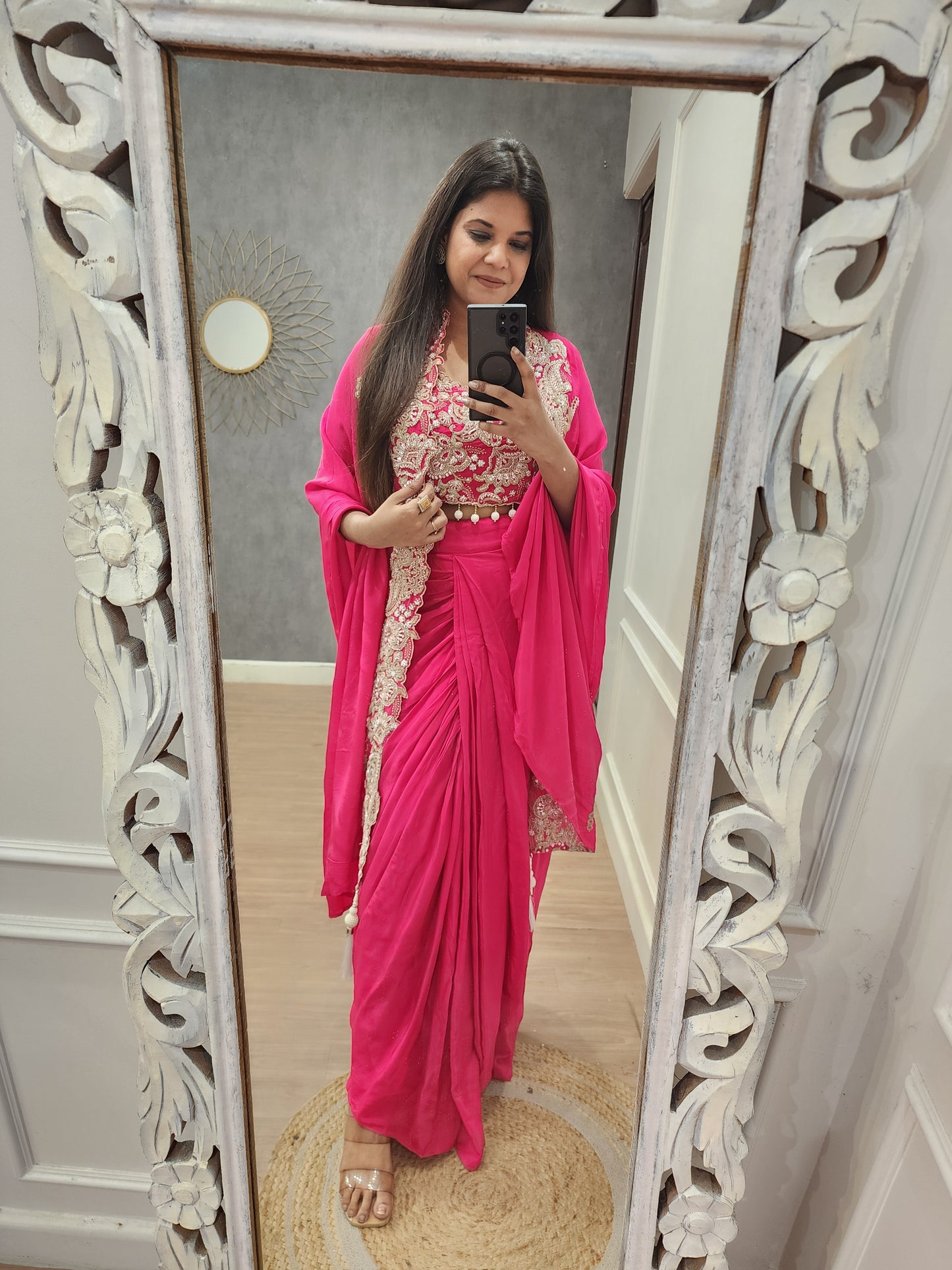 Rehmat crepe pink cowl indowestern dress