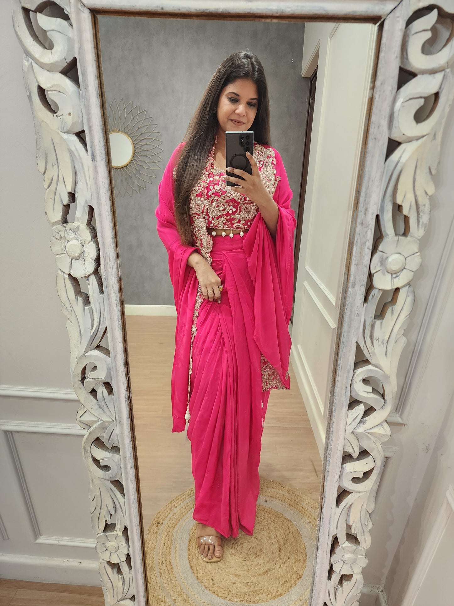 Rehmat crepe pink cowl indowestern dress