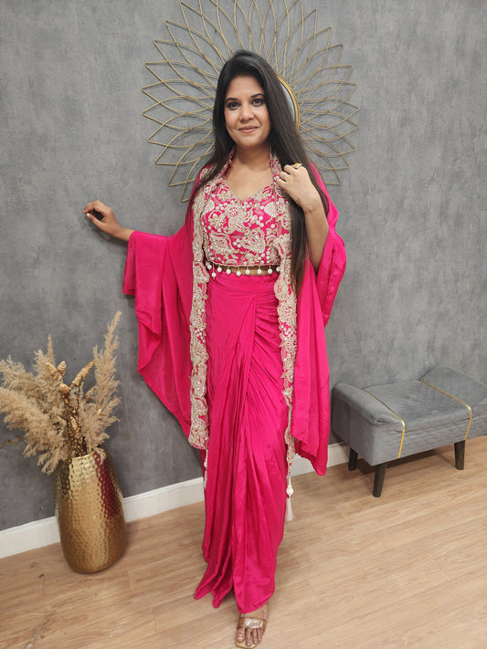 Rehmat crepe pink cowl indowestern dress