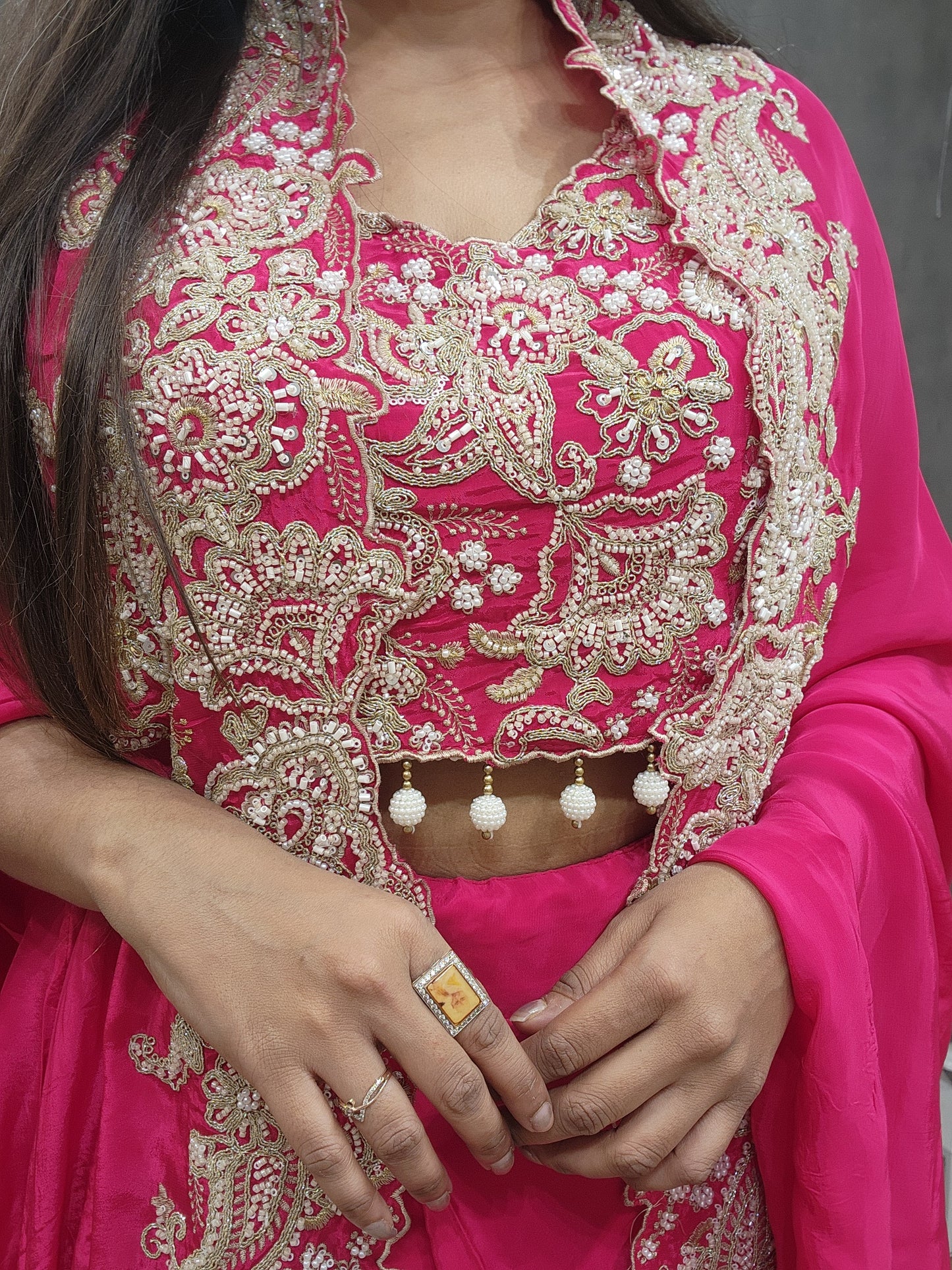 Rehmat crepe pink cowl indowestern dress