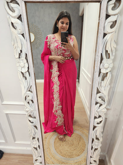 Rehmat crepe pink cowl indowestern dress