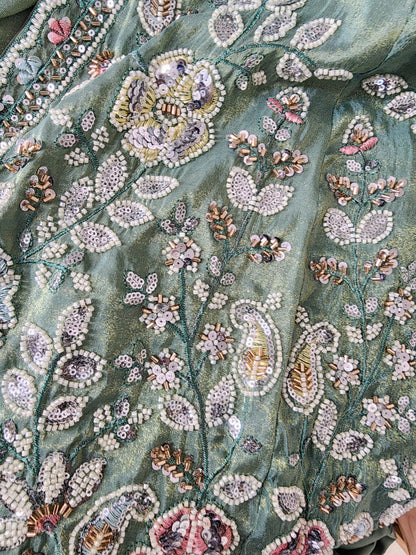 Dua metallick green centre slit dress