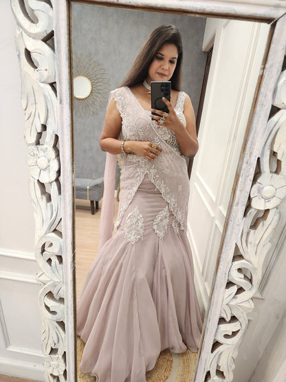 Jannat kali nude pink drape lehenga